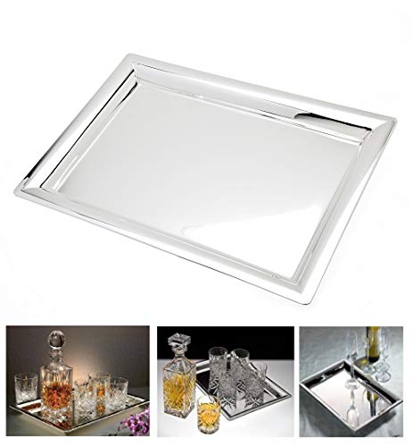 Le'raze Elegant Mirrored Rectangular Silver Tray, Mirrored Tray for Whiskey Decanter, Candle Sticks, Vanity Set, and Serving