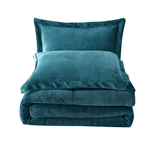 Book Cover Chezmoi Collection 3-Piece Micromink Sherpa Reversible Down Alternative Comforter Set (Queen, Teal)