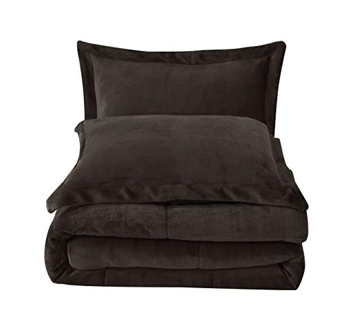 Book Cover Chezmoi Collection 3-Piece Micromink Sherpa Reversible Down Alternative Comforter Set (King, Chocolate)