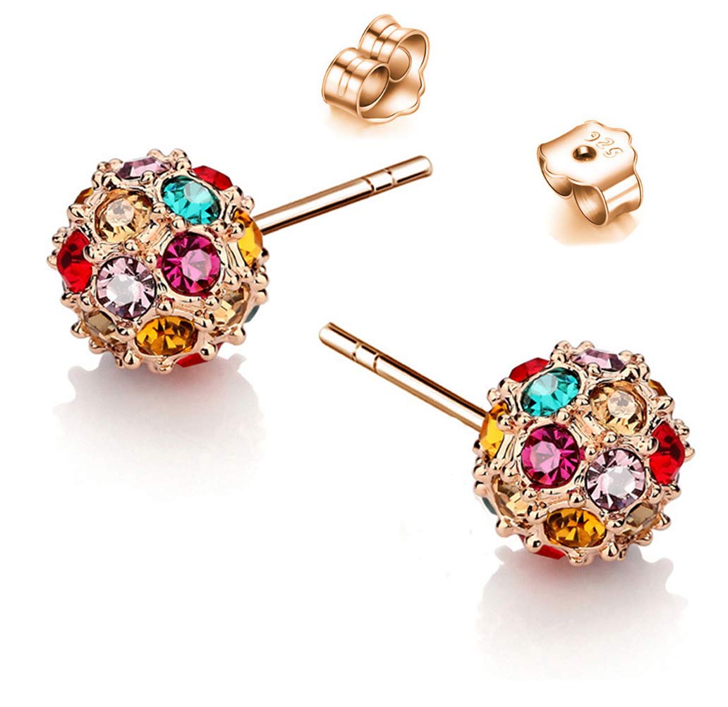 Beautiful Crafted Multicolored Unique Ball Shaped 18k White/Rose Gold Plated Swarovski Crystal Zircon Austria Rhinestone Earrings Pierced Eardrop Stud