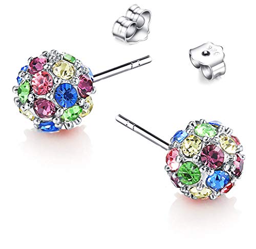 Beautiful Crafted Multicolored Unique Ball Shaped 18k White/rose Gold Plated Swarovski Crystal Zircon Austria Rhinestone Earrings Pierced Eardrop Stud (White Gold with Colorful)