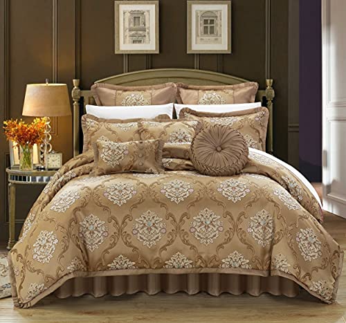 Book Cover Chic Home CS4611-AN 9 Piece Aubrey Decorator Upholstery Comforter Set and Pillows Ensemble, King, Gold