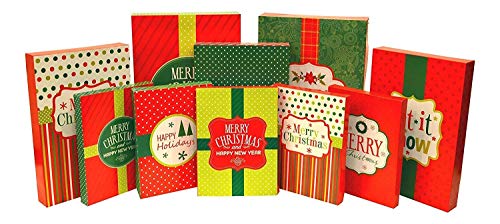 Book Cover Christmas Holiday Multi Color Festive Gift Wrapping Shirt, Robe, Lingerie Boxes Set, Red, Green, Beige, 10 Count