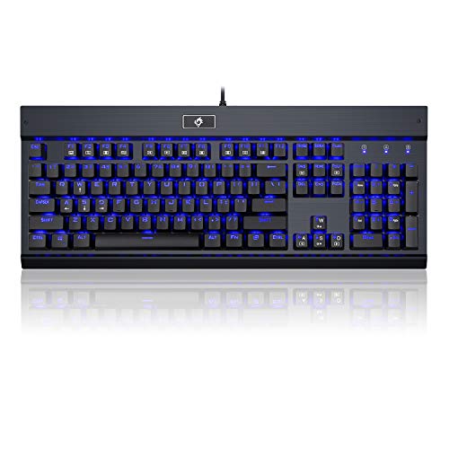 Eagletec KG010 Mechanical Keyboard Wired Ergonomic Clicky Blue Switch Equivalent for Office PC Home or Business (Black Keyboard Blue Led Backlit)