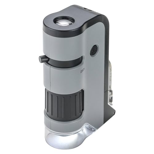 Carson MicroFlip 100x-250x LED Lighted Pocket Microscope with Flip Down Slide Base, Smartphone Adapter Clip, and UV Flashlight