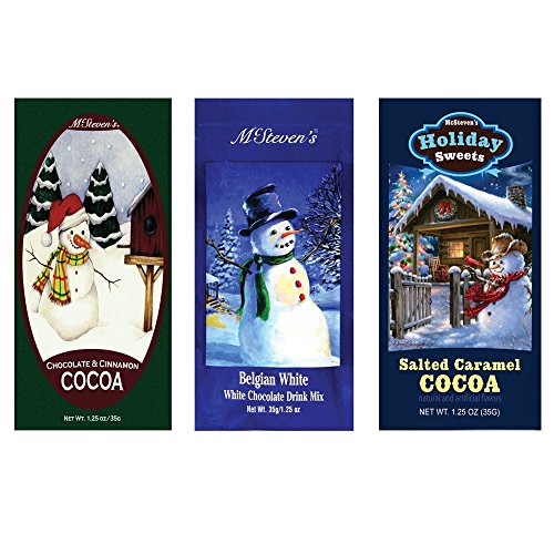 Salted Caramel Cocoa, Belgian White Hot Chocolate and Chocolate & Cinnamon Hot Cocoa Set of SIX Single Serve Packets - Best Gourmet Gift or Stocking Stuffer