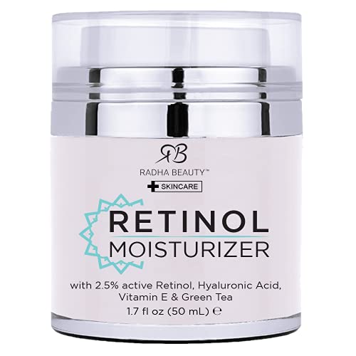 Radha Beauty Retinol Moisturizer Miracle Cream for Face and Neck - with Hyaluronic Acid, Wrinkle and Fine Line Cream - 1.7 oz.