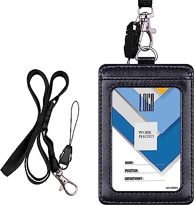 Book Cover Badge Holder, Wisdompro School Supply 2-Sided PU Leather College ID Badge Card Holder Wallet Case with 1 Clear ID Window and 1 Credit Card Slot and 22 Inch Detachable Neck Lanyard - Black (Vertical)