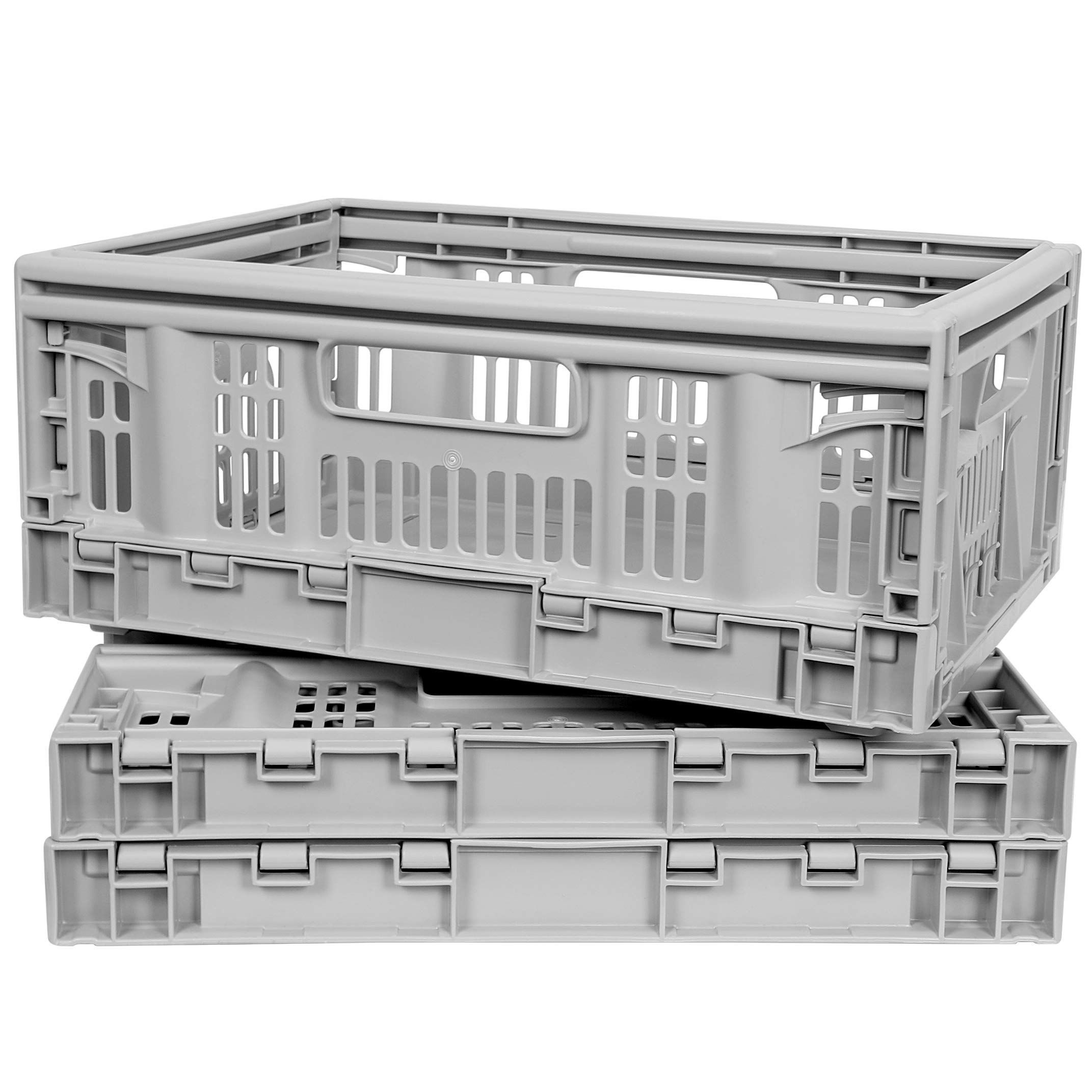 CleverMade CleverCrates Pro-Grade 15.8 Liter Collapsible Storage Bin/Container: Grated Wall Utility Basket/Tote, Grey, 3 Pack