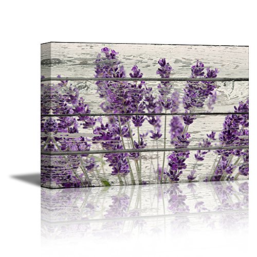 Book Cover wall26 Rustic Home Art Canvas Wall Art - Retro Style Purple Lavender Flowers on Vintage Wood Background Modern Living Room/Bedroom Decoration Stretched and Ready to Hang - 16