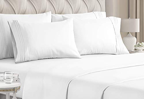 Book Cover King Size Sheet Set - 6 Piece Set - Hotel Luxury Bed Sheets - Extra Soft - Deep Pockets - Easy Fit - Breathable & Cooling Sheets - Wrinkle Free - Comfy - White Bed Sheets - Kings Sheets - 6 PC