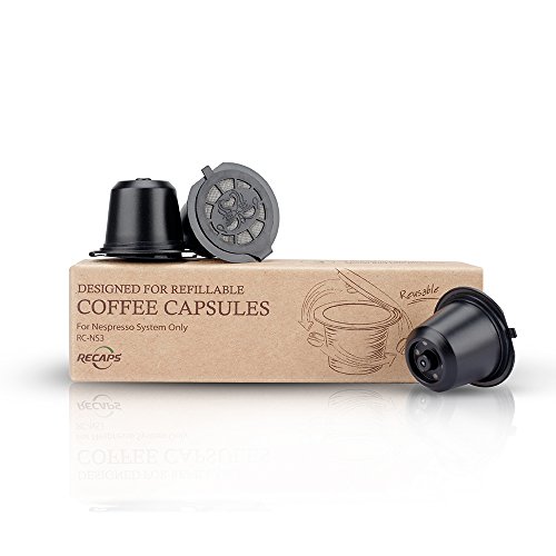 RECAPS Refillable Capsule BPA Free Coffee Pods Reusable 100 Times Compatible with Nespresso Original Line Machines 3 Pack Black