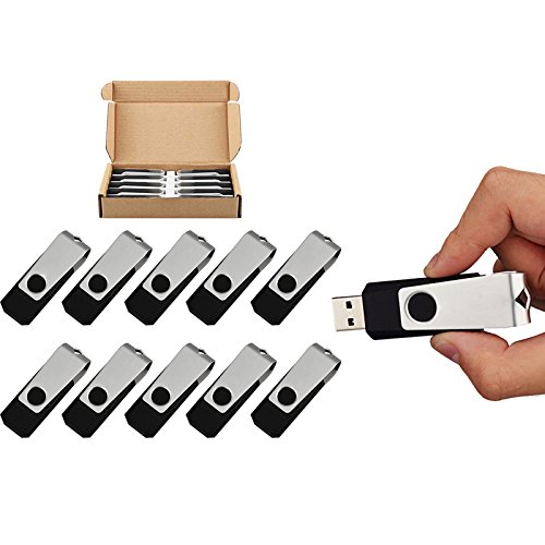 TOPESEL 10 Pack 16GB USB 2.0 Flash Drive Memory Stick Fold Storage Thumb Stick Pen Swivel Design (16G, 10PCS, Black)