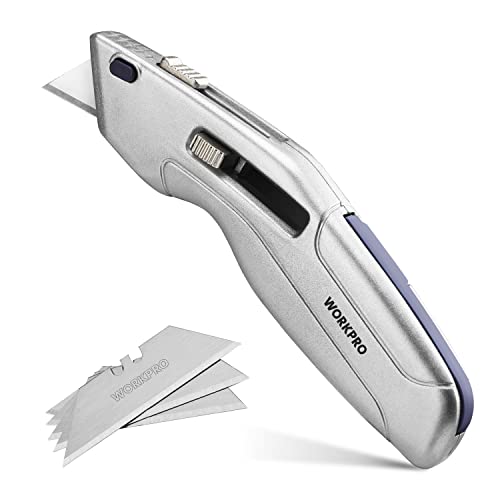 WORKPRO Retractable Utility Knife and Self-retracting Safety Box Cutter 2-in-1 with 2 Extra Blades Included