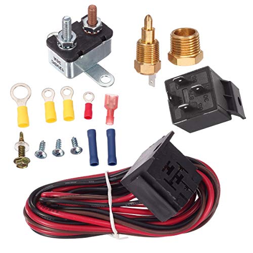 PartsSquare 175-185 Degree Electric Cooling Fan Thermostat Kit Temp Sensor Temperature Switch 40 50 60 amp RELAY KIT