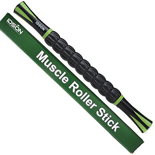 IDSON Muscle Roller Stick for Athletes-18 Inches Body Massage Sticks Tools-Muscle Roller Massager for Relief Muscle Soreness,Cramping and Tightness,Help Legs and Back Recovery,Black Green