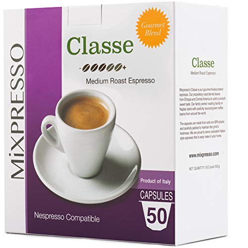 Mixpresso Espresso Coffee Capsules Compatible with Nespresso Original Line Brewers, Single-Cup Coffee Pods, 100% Italian Coffee, Classe Medium Coffee, 50 Count Coffee Capsules.