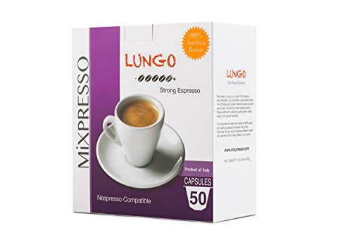Mixpresso Espresso Coffee Capsules Compatible with Nespresso Original Line Brewers, Single-Cup Coffee Pods, 100% Italian Coffee, Lungo Strong Coffee, 50 Count Coffee Capsules
