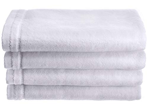 Creative Scents 100% Cotton Velour Fingertip Towels - 4 Pack 11 by 18 Inch – Decorative, Extra Absorbent and Soft Face Towel, Ideal for Bathroom and Powder Room (White)
