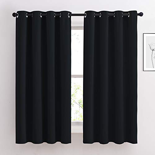 Book Cover NICETOWN Black Out Curtains for Living Room - Easy Care Solid Thermal Insulated Grommet Blackout Panels/Drapes for Bedroom Window (2 Panels, 52 inches Wide by 63 inches Long)