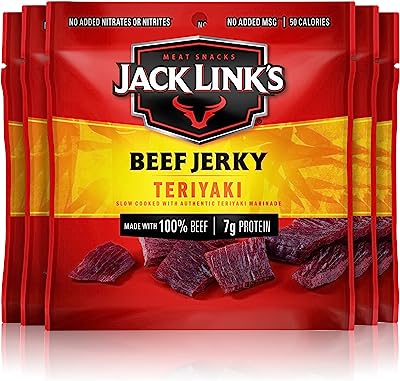 Book Cover Jack Link's Beef Jerky, Teriyaki - Flavorful Meat Snack for Lunches, Ready to Eat Snacks - 7g of Protein, Made with Premium Beef - 0.625 Oz Bags (Pack of 5) Teriyaki Pack of 5