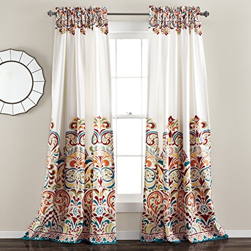 Book Cover Lush Decor Clara Curtains Paisley Damask Print Bohemian Style Room Darkening Window Panel Set for Living, Dining, Bedroom (Pair), 84