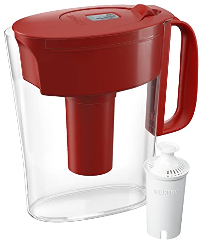 Book Cover Brita Water Filter Pitcher for Tap and Drinking Water with 1 Standard Filter, Lasts 2 Months, 6-Cup Capacity, Christmas Gift for Men and Women, BPA Free, Red