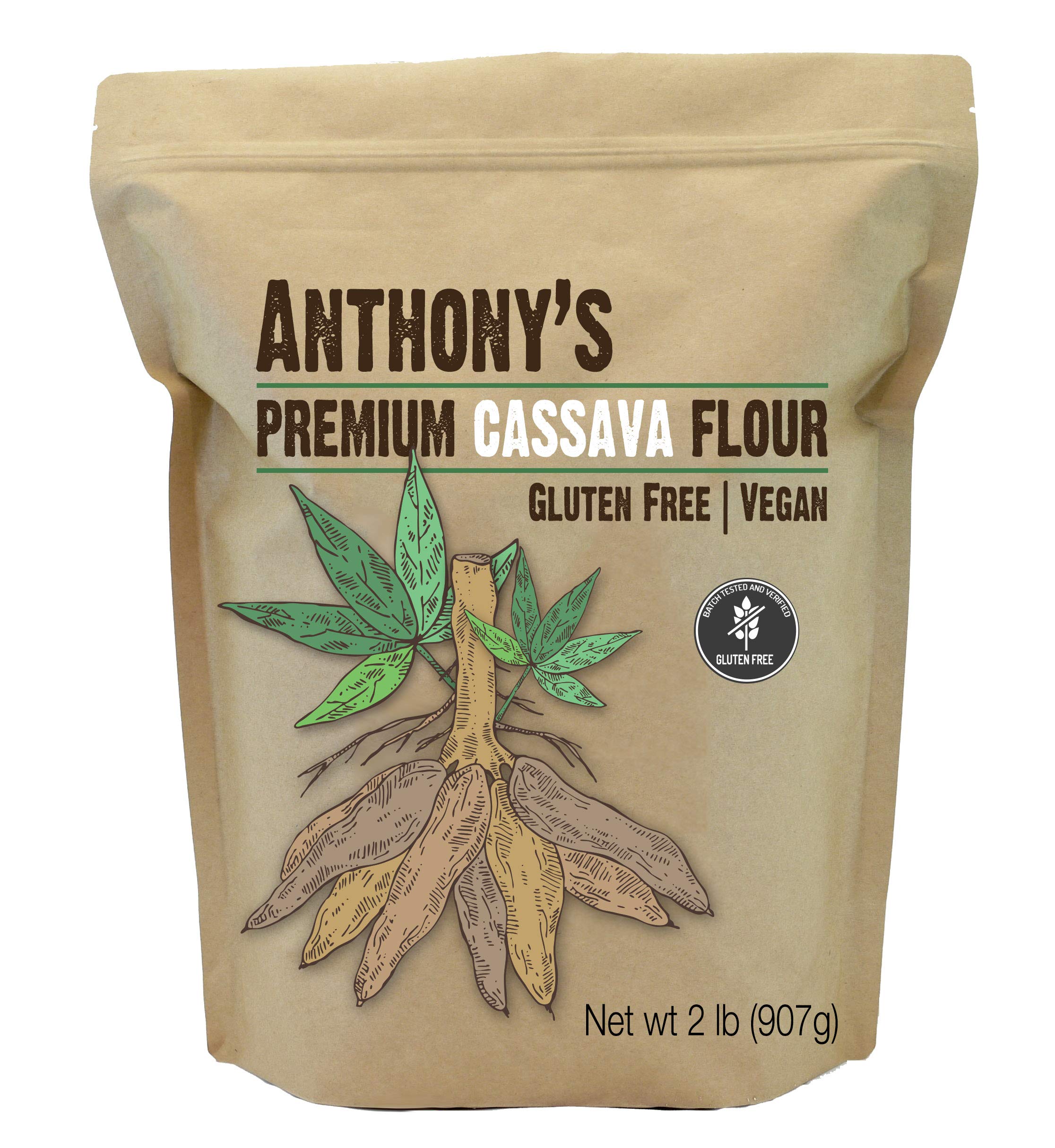 Book Cover Anthony's Cassava Flour, 2lbs, Batch Tested Gluten Free, Non GMO, Vegan 2 Pound (Pack of 1)