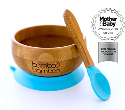 Ensemble bol pour bébé avec ventouse et cuillère assortie, stabilisation du bol par ventouse, Bambou naturel