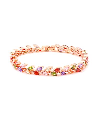Yellow Chimes Leafs-In-Tiara Swiss Cubic Zirconia 18K Gold Plated Diamond Strand Bracelet For Girls And Women
