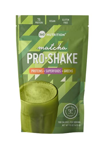 360 Nutrition Vegan, Plant-Based Protein ProShake Matcha, Gluten-Free, 7g Protein Per Serving, 15oz