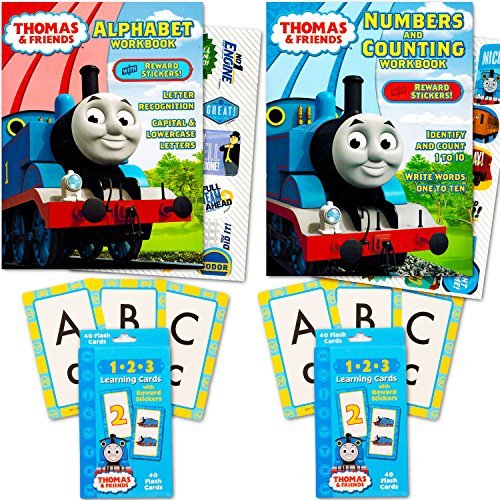 Thomas the Train Flash Cards and Workbook Super Set Toddler Kids -- 2 Workbooks (Alphabet and Numbers), ABC Flash Cards, Numbers Flash Cards, Reward Stickers