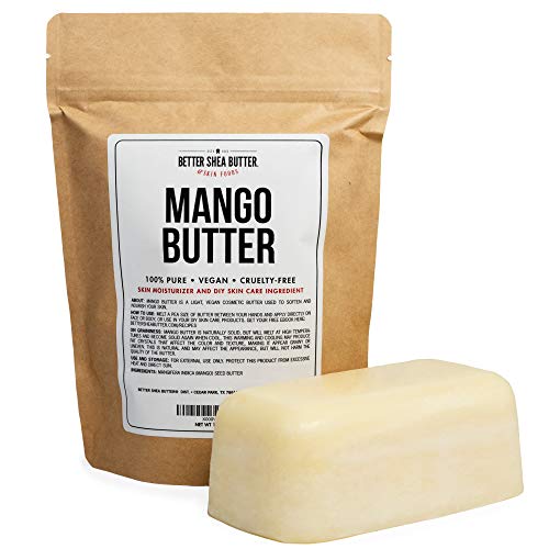 Book Cover 100% Pure Mango Butter - Can Substitute Shea Butter in Soap and Lotion Recipes - Moisturizing, Scent-free, Hexane-free - 16 oz by Better Shea Butter