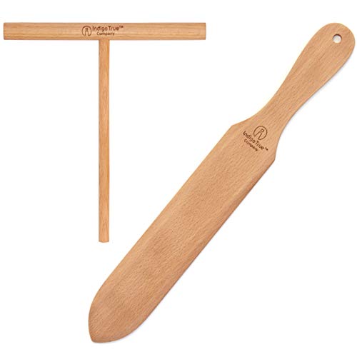 Book Cover The ORIGINAL Crepe Spreader and Spatula Kit - 2 Piece Set (7” Spreader and 14” Spatula) Convenient Size to Fit Large Crepe Pan Maker | All Natural Beechwood Construction only From Indigo True Company