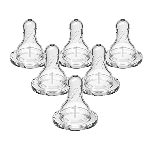 Dr. Brown’s Natural Flow Level 1 Narrow Baby Bottle Silicone Nipple, Slow Flow, 0m+, 100% Silicone Bottle Nipple, 6 Pack