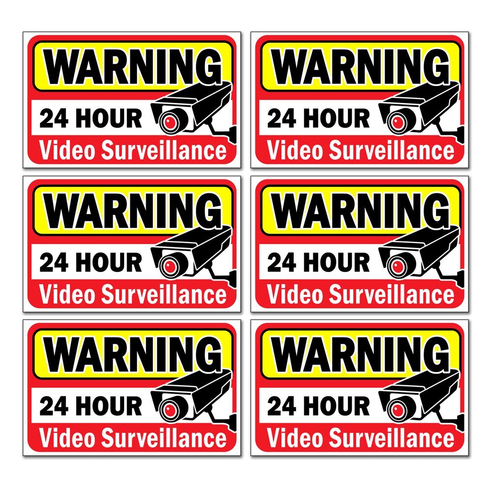 Video Security Surveillance Sticker Decals Sign for Home/Business (4 Piece Set) Self Adhesive Vinyl Stickers for CCTV, DVR, Video Camera System-Outdoor/Indoor 6" x 6" for Window Door Wall â€¦