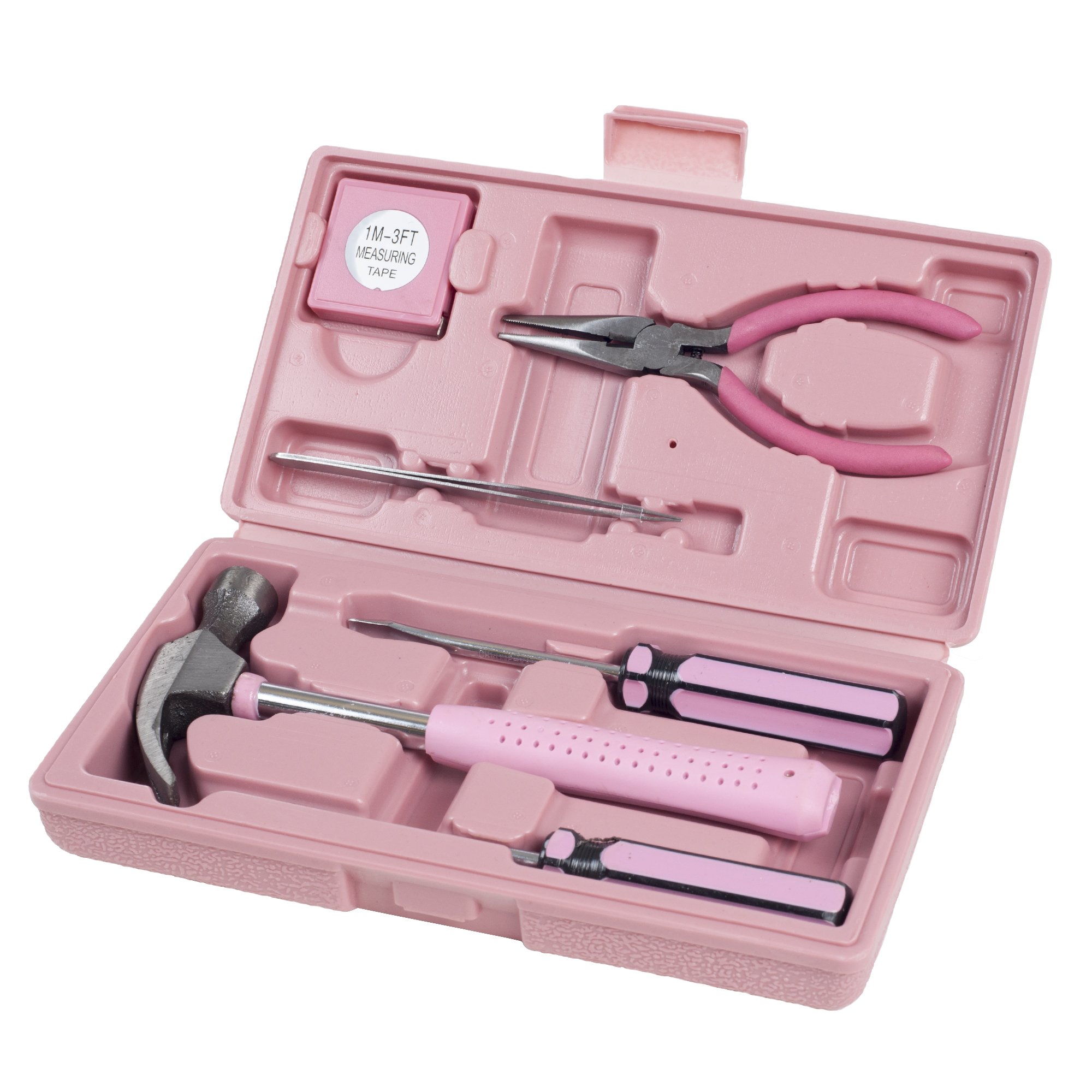 Household Tool Box - 7-Piece Handheld Tool Kit With Hammer, Phillips Screwdrivers, Long-Nose Pliers, Tweezers, and Tape Measure by Stalwart