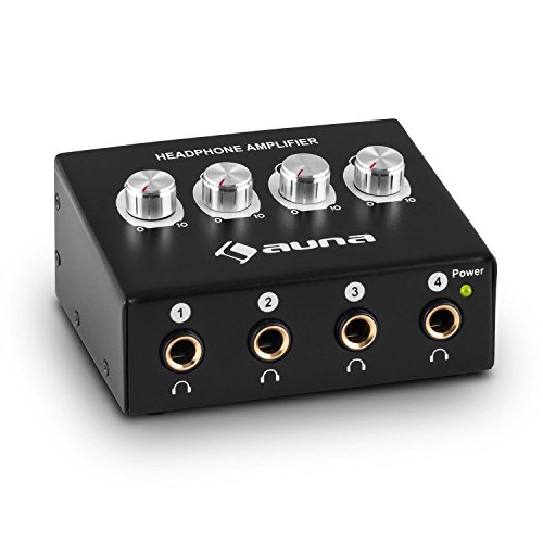 Auna HA-4CH - Amplificateur Actif pour Casque 4 canaux Jack 6,3mm, Sortie RCA et Jack - châssis métallique