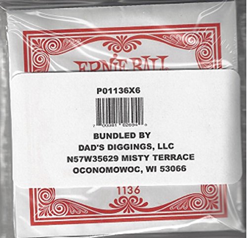 ERNIE BALL SIX PACK OF CUSTOM GAUGE 36-1136 - (P01136) -.036 NICKEL WOUND ELECTRIC GUITAR STRINGS Custom Bundled by Dad's Diggings, LLC