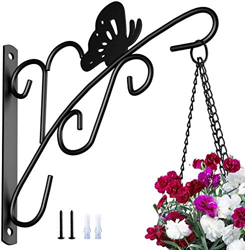 Amagabeli Indoor Outdoor Garden Wrought Iron Black Hanging Plant Bracket Planter Hooks Hangers for Wind Chimes Bird Feeder Pole Lantern Hangers Hanging Planters Wall Brackets Plant Stand ,11" X 11"