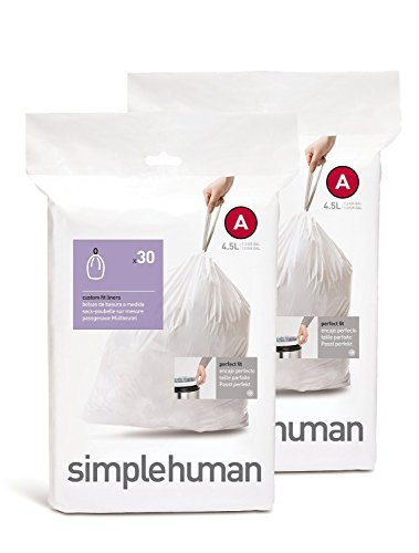 Book Cover simplehuman Custom Fit Trash Can Liner A, 4.5 Liters / 1.2 Gallons, 30-Count (Pack of 2)