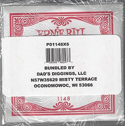 ERNIE BALL SIX PACK OF CUSTOM GAUGE 48-1148 - (P01148) -.048 NICKEL WOUND ELECTRIC GUITAR STRINGS Custom Bundled by Dad's Diggings, LLC