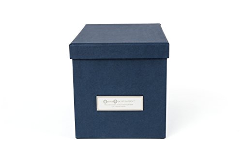 Bigso Kristina Desktop Box, CD Storage Box for Small Items, Durable and Decorative Storage Box with a Lid, Multi-Purpose Box that Stacks Easily on Shelves & in Closets, 5.5”x8.7”x5.7”, Blue