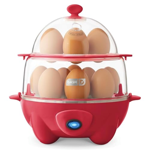 Dash Deluxe Egg Cooker - Boiler, Poacher & Steamer - Includes Measuring & Recipe Guide - Dishwasher Safe - BPA Free - Holds 12 Eggs, Red