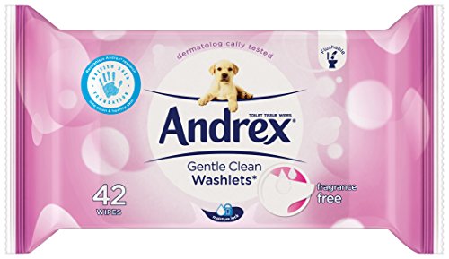 Andrex Washlets Lingettes de toilette jetables Nettoyage en douceur – Lot de 12 (504 lingettes au total)