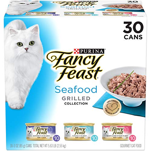 Book Cover Purina Fancy Feast Gravy Wet Cat Food Variety Pack, Seafood Grilled Collection - (30) 3 oz. Cans