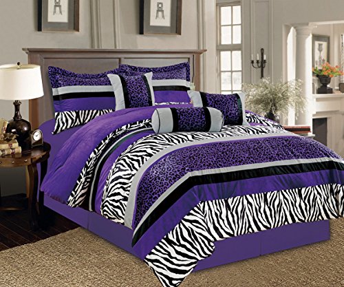 Book Cover 4 - Piece Grommet Bright Purple Black White Zebra Leopard Micro Fur Curtain Set Drapes/Window Panels 108
