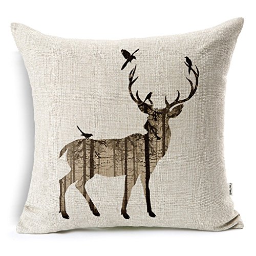 Book Cover YouYee Square Decorative Cotton Linen Throw Pillow Case Cushion Cover, Elk Pattern, Christmas by YouYee
