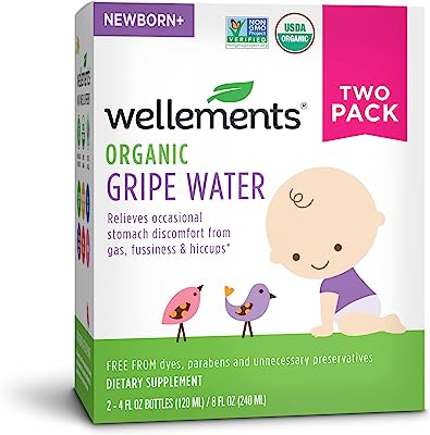 Wellements Organic Gripe Water, 4 Fl Oz, (pack of 2), Eases Baby's Stomach Discomfort and Gas, Free From Dyes, Parabens, Preservatives