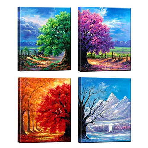 Book Cover Nuolanart- 4 Seasons Modern Landscape 4 Panels Framed Canvas Print Wall Art, Ready to Hang -P4L3040X4-03